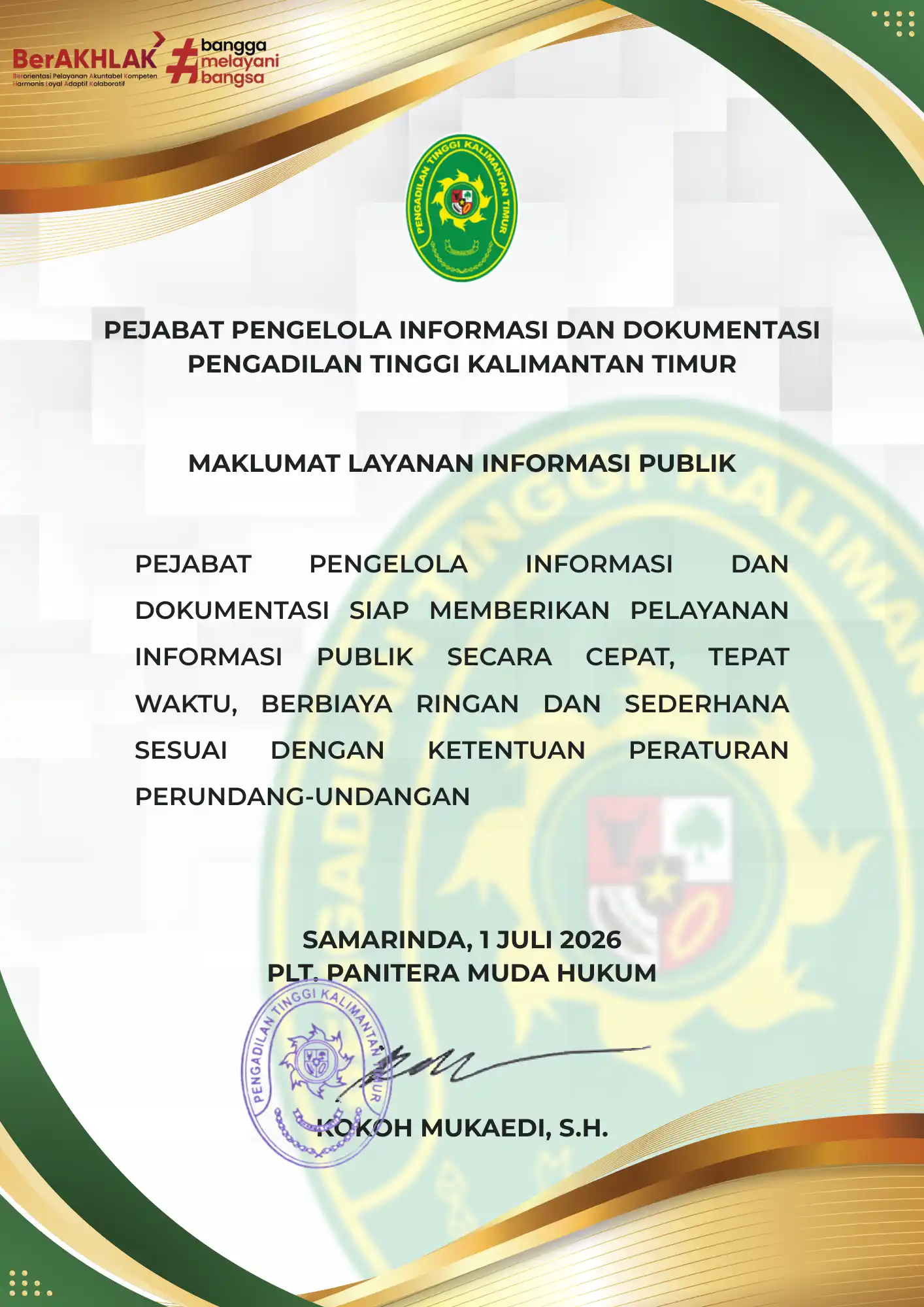 Pejabat Pengelola Informasi dan Dokumentasi Pengadilan Tinggi Kalimantan Timur